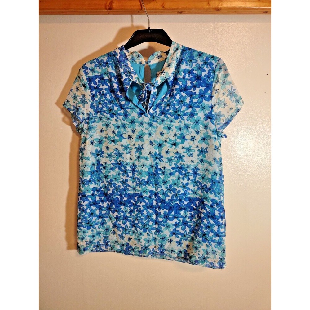 Quiosque Women's 38 Blue Floral Blouse European Fashion Careerwear Lined